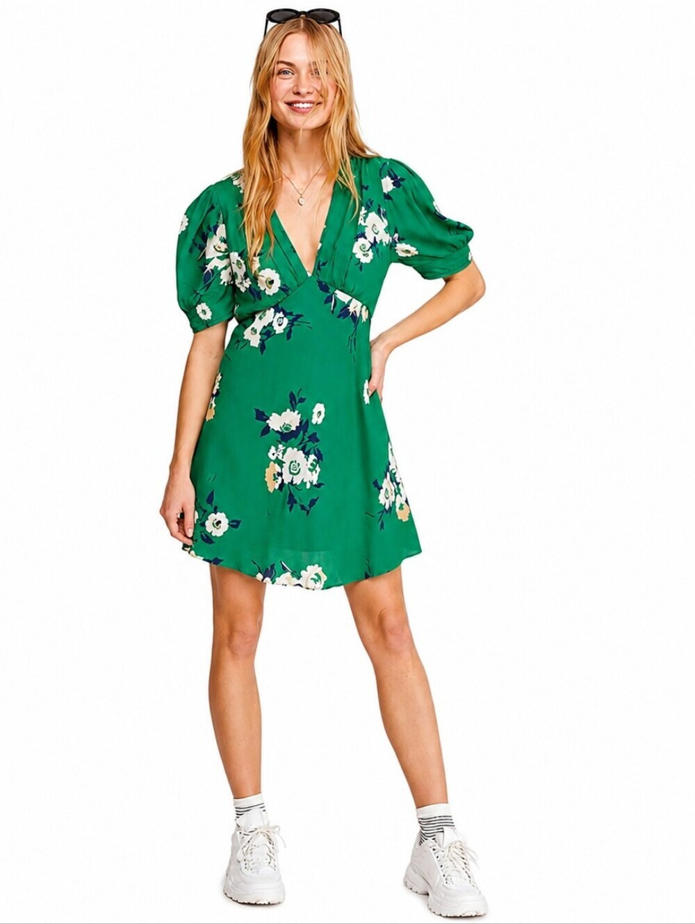 Free People Neon Garden Floral Mini Dress Emerald Green Size 8